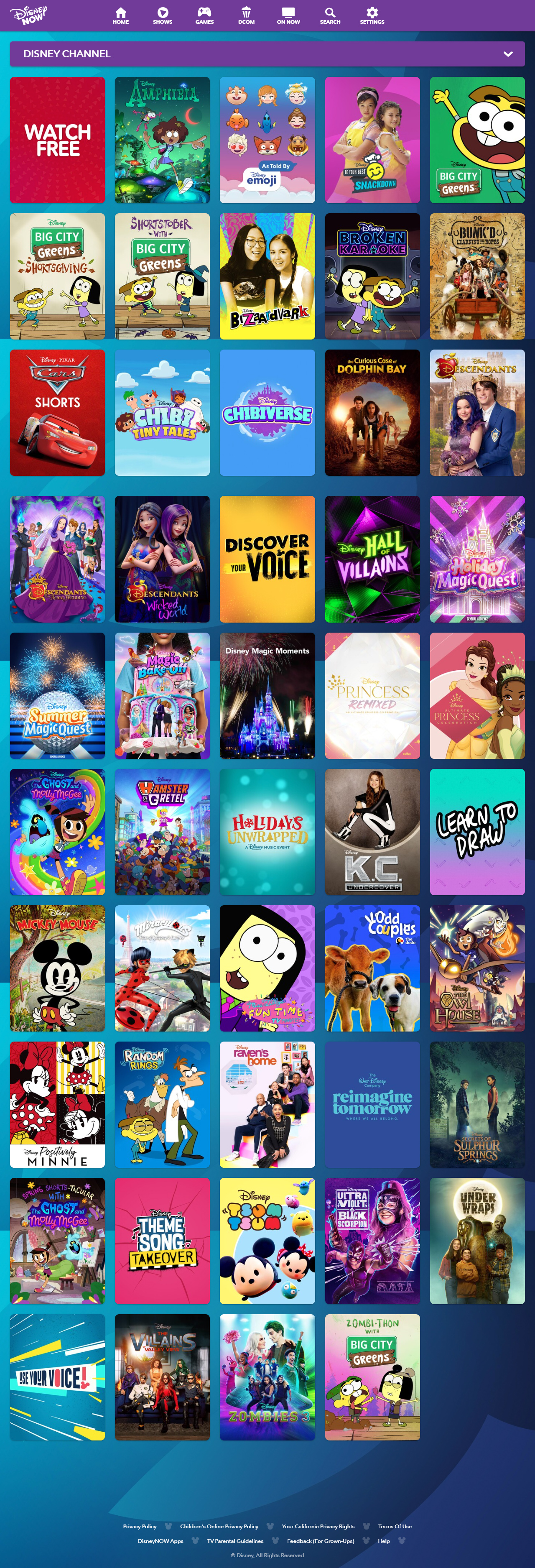Disney Channel website in 2022