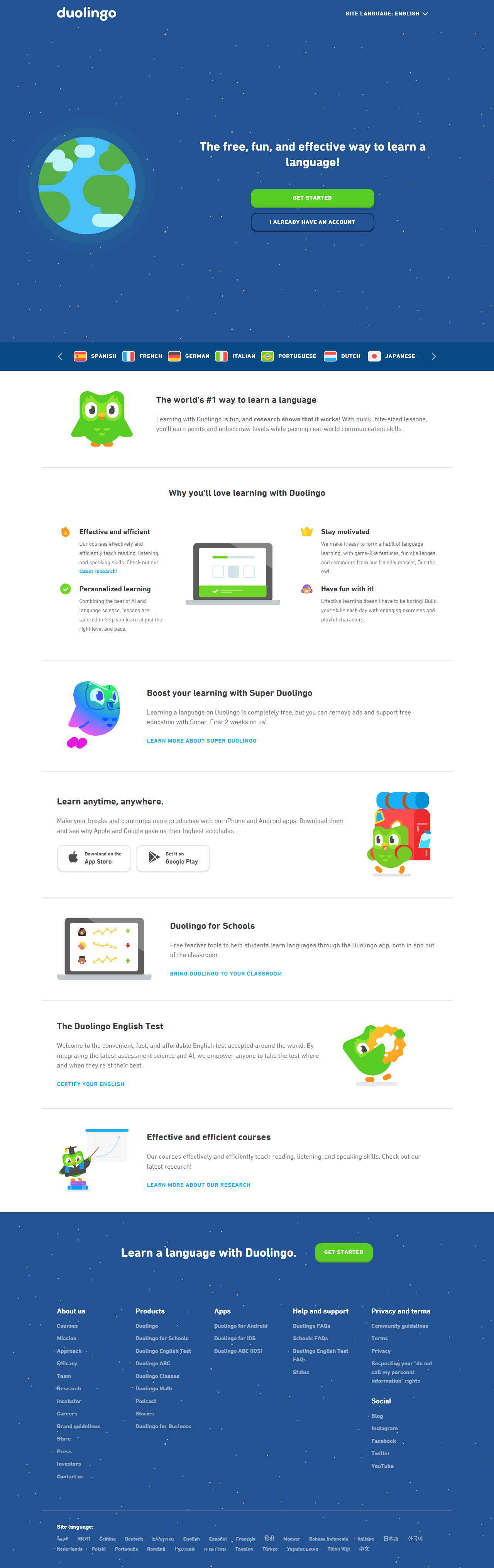 Duolingo website in 2022