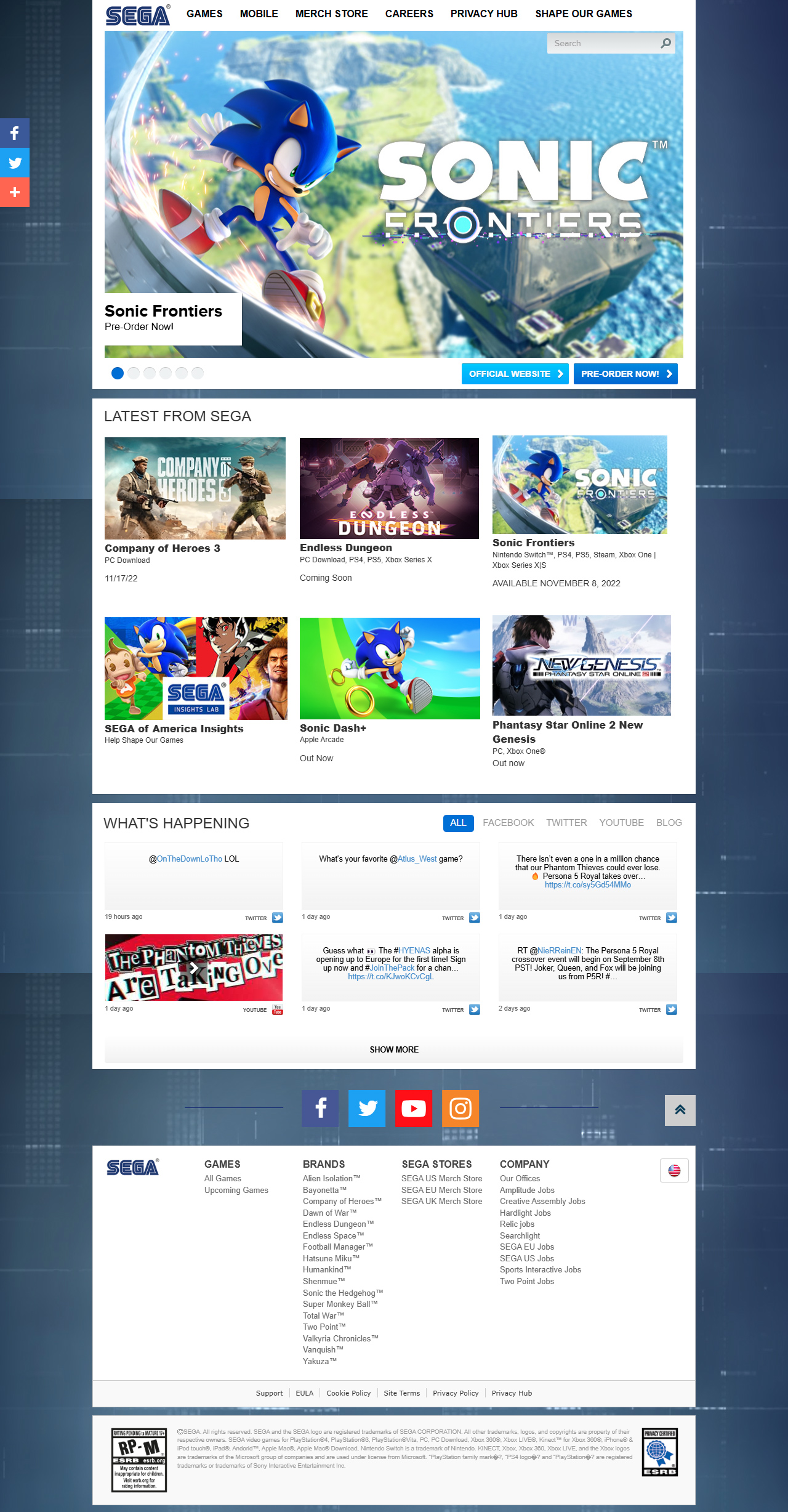 SEGA website in 2022