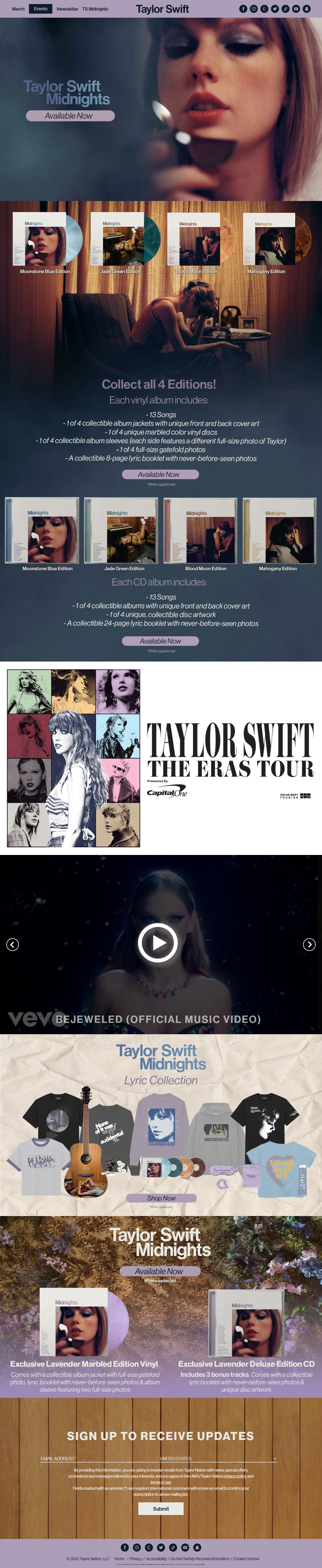 Taylor Swift website in 2022