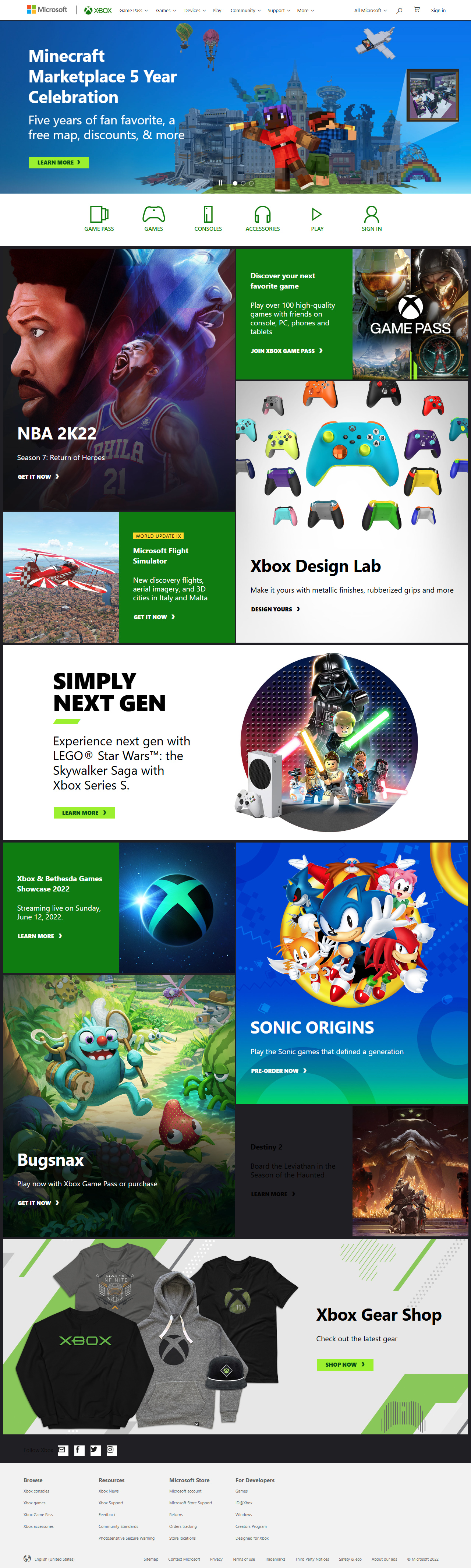 Xbox website in 2022