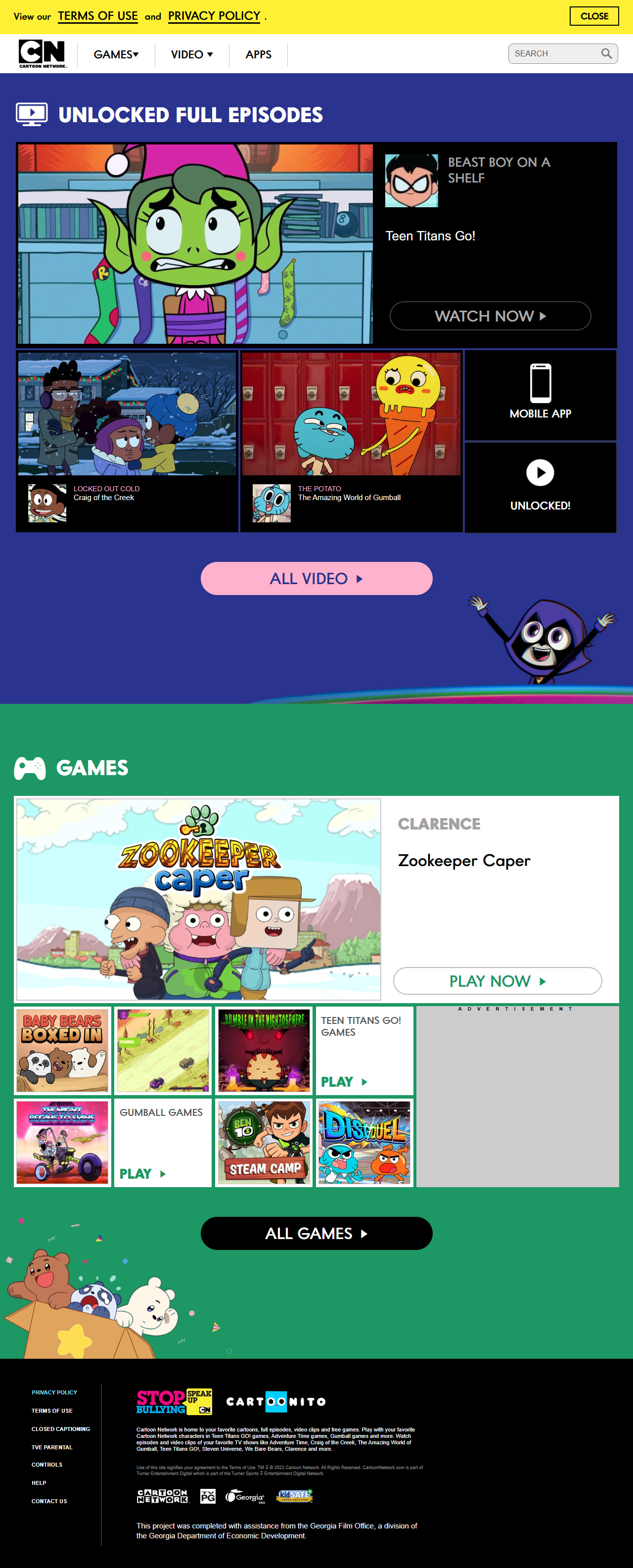 Cartoon Network website in 2023
