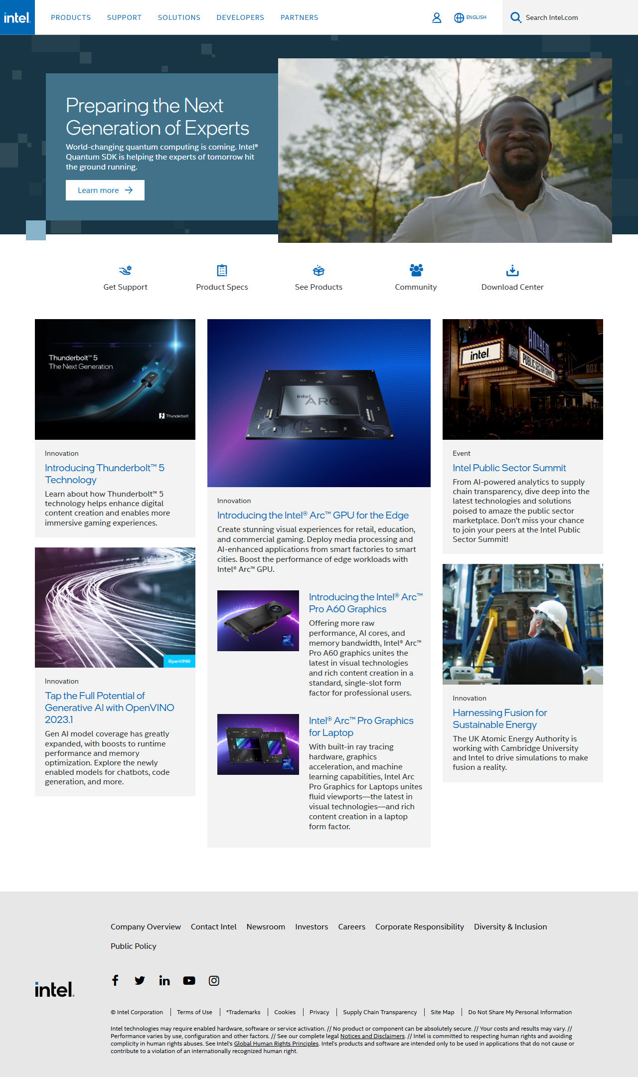 Intel website in 2023