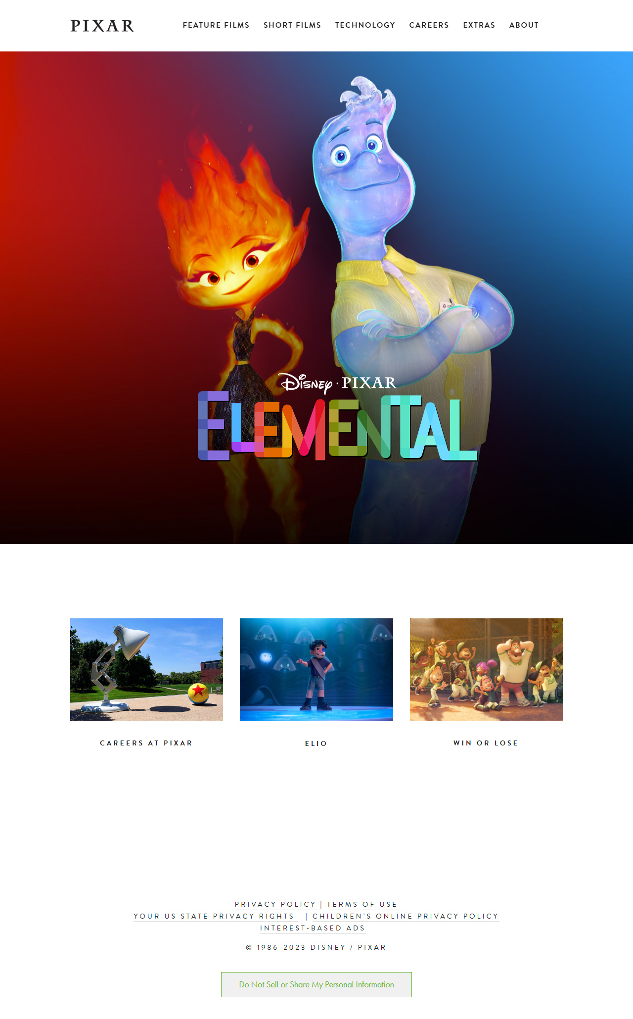Pixar website in 2023