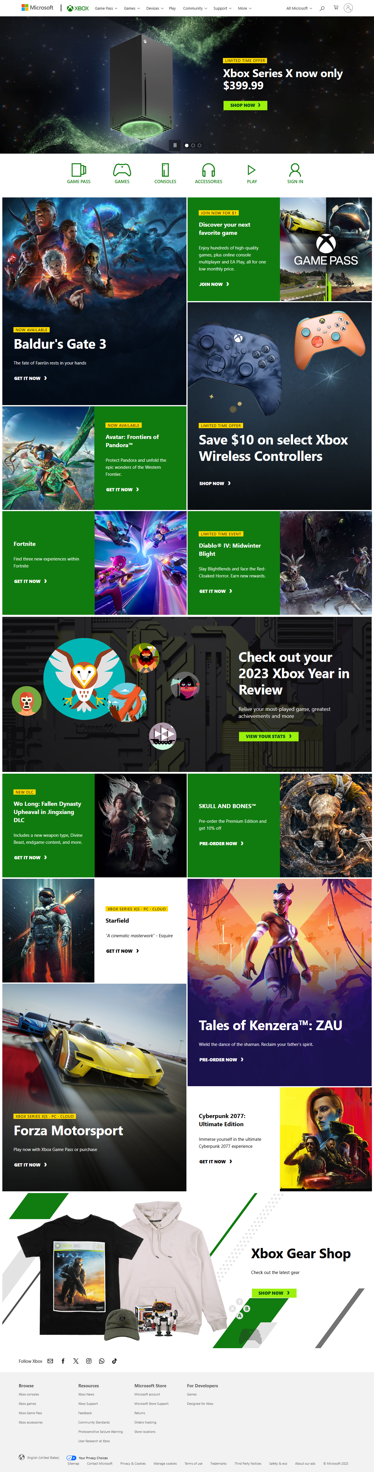 Xbox website in 2023