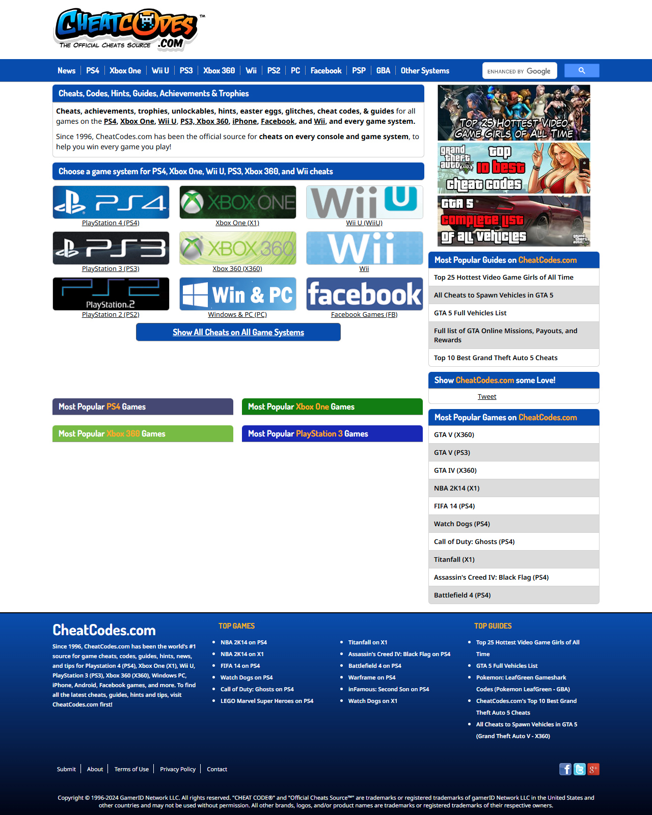 CheatCodes.com website in 2024