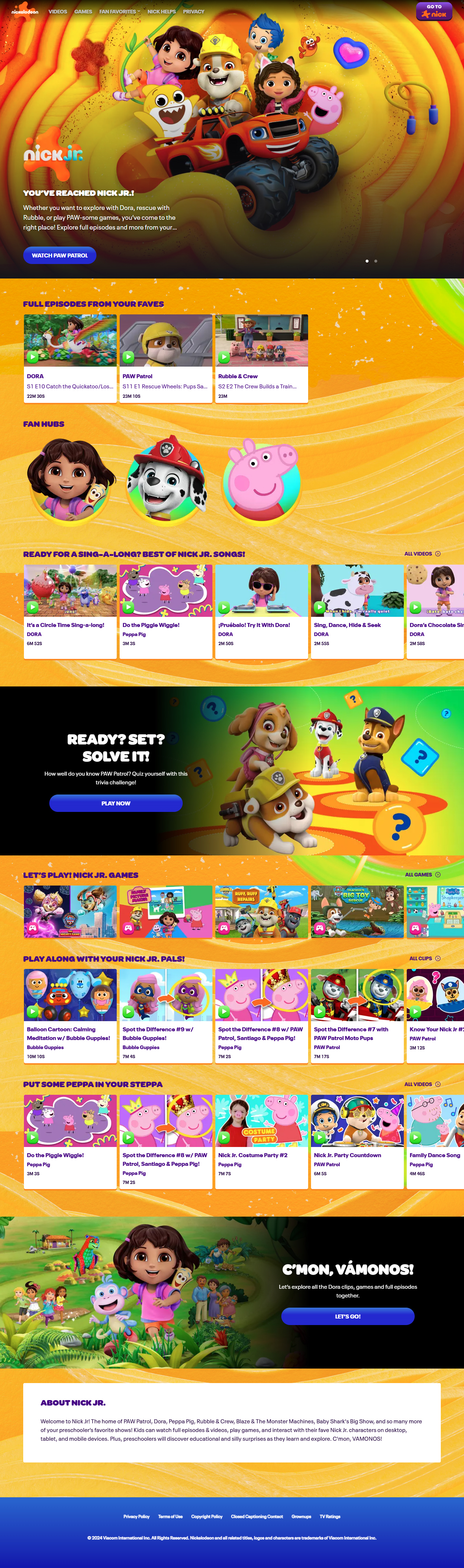 Nick Jr. website in 2024
