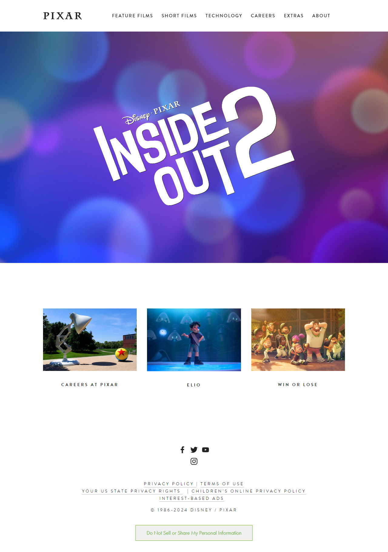 Pixar website in 2024