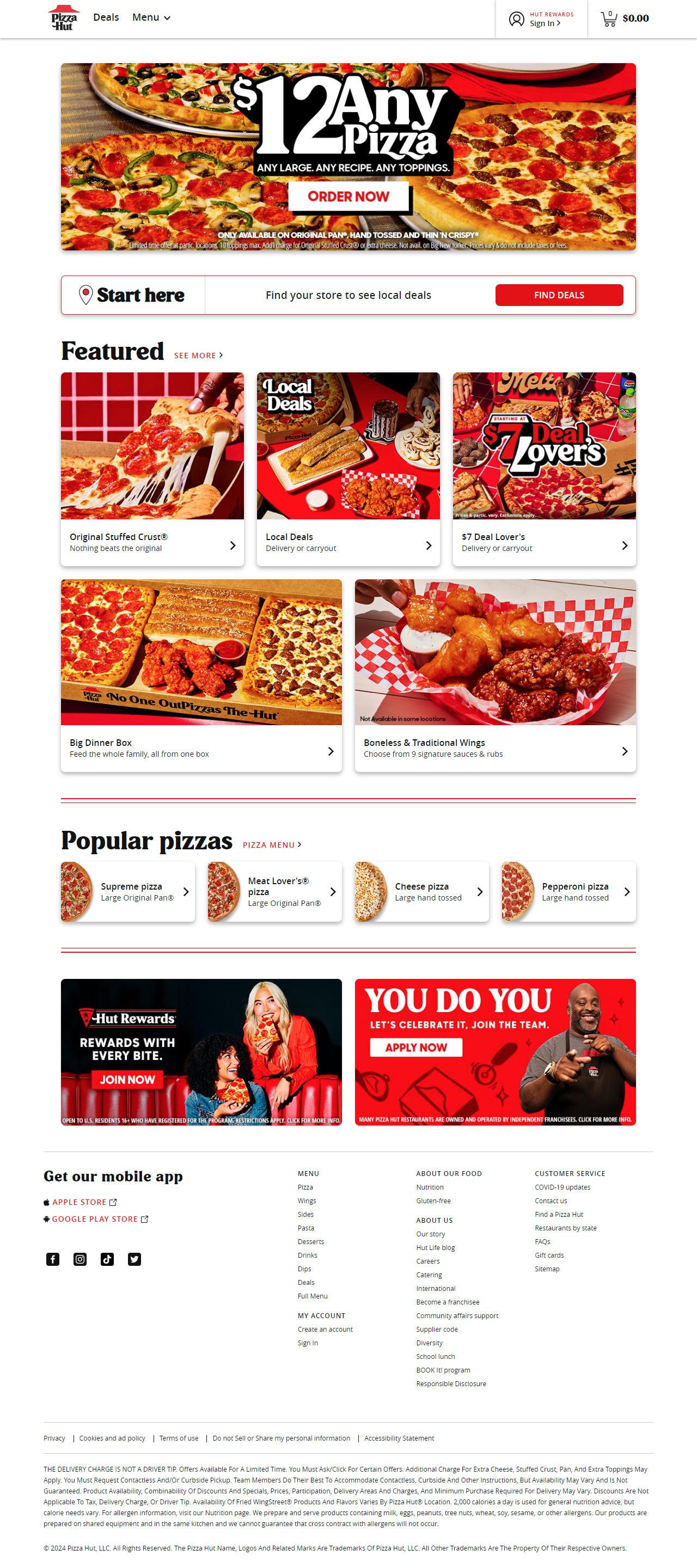 Pizza Hut website in 2024