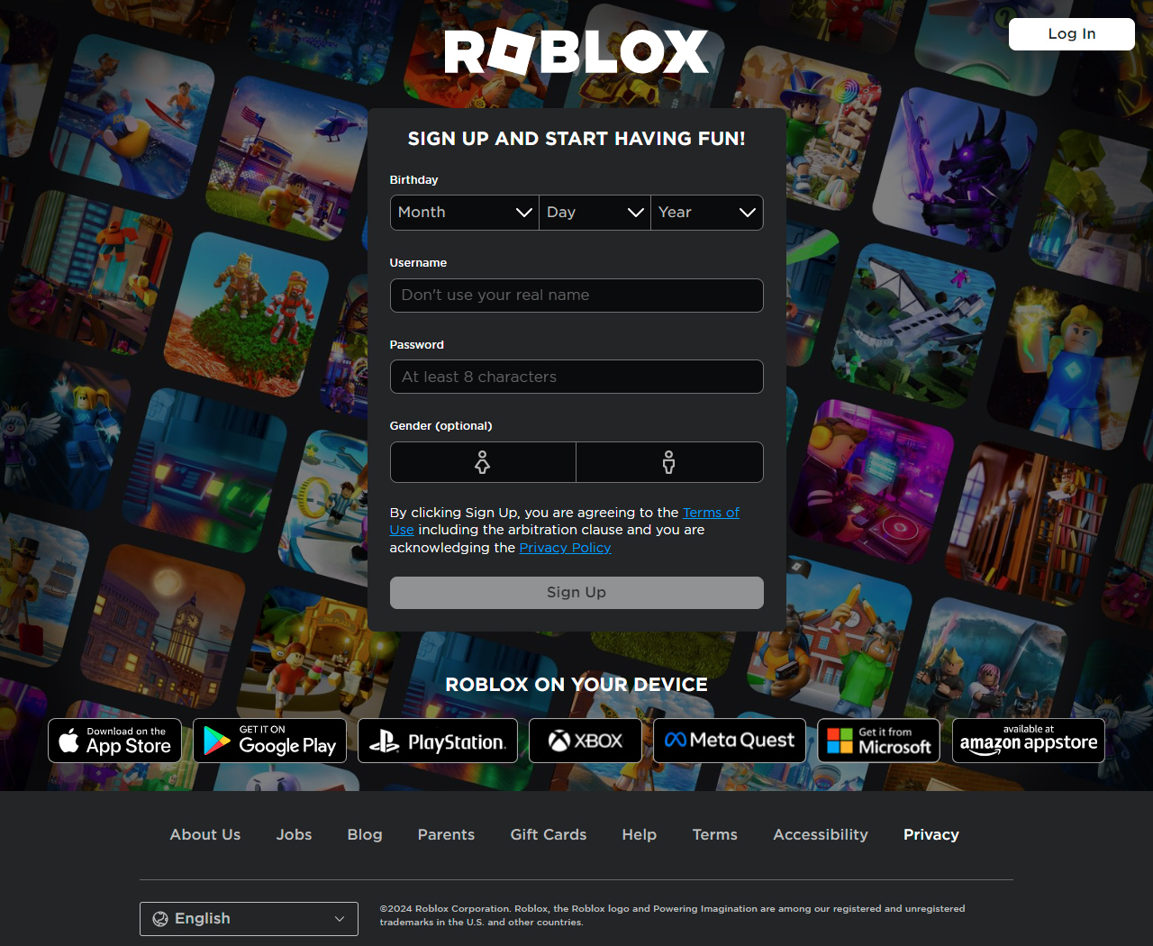 Roblox website in 2024