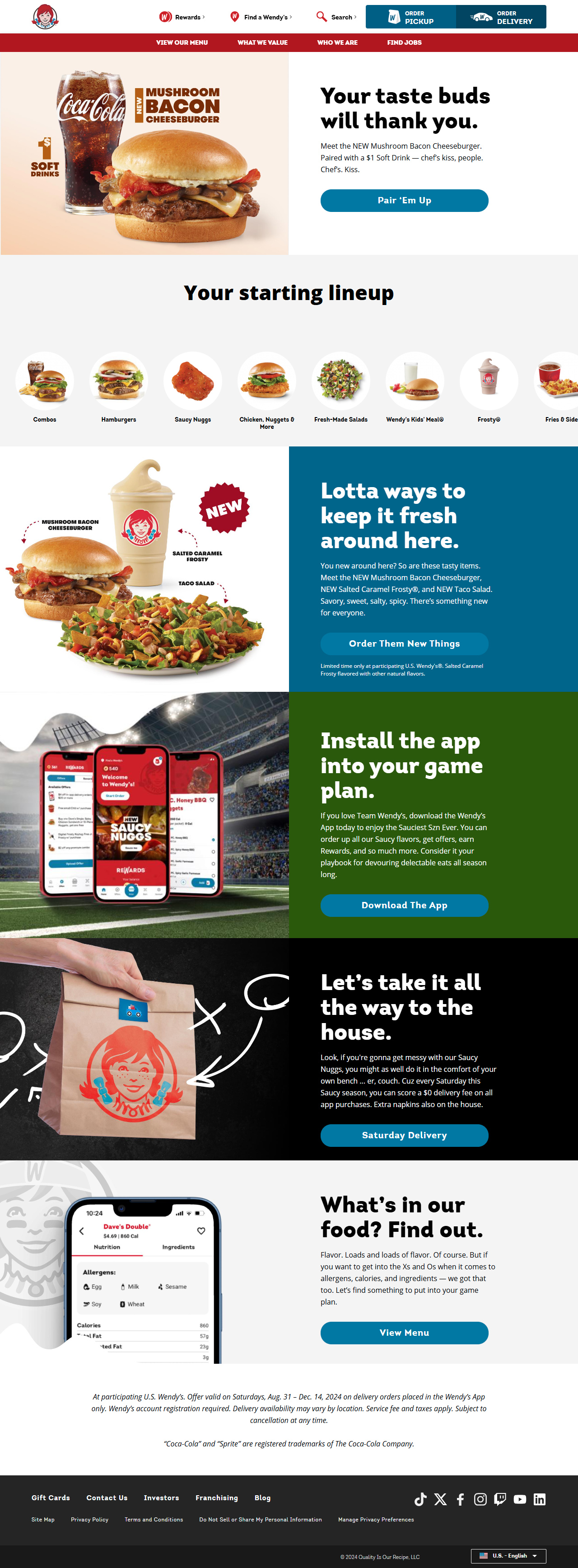 Wendy's website in 2024