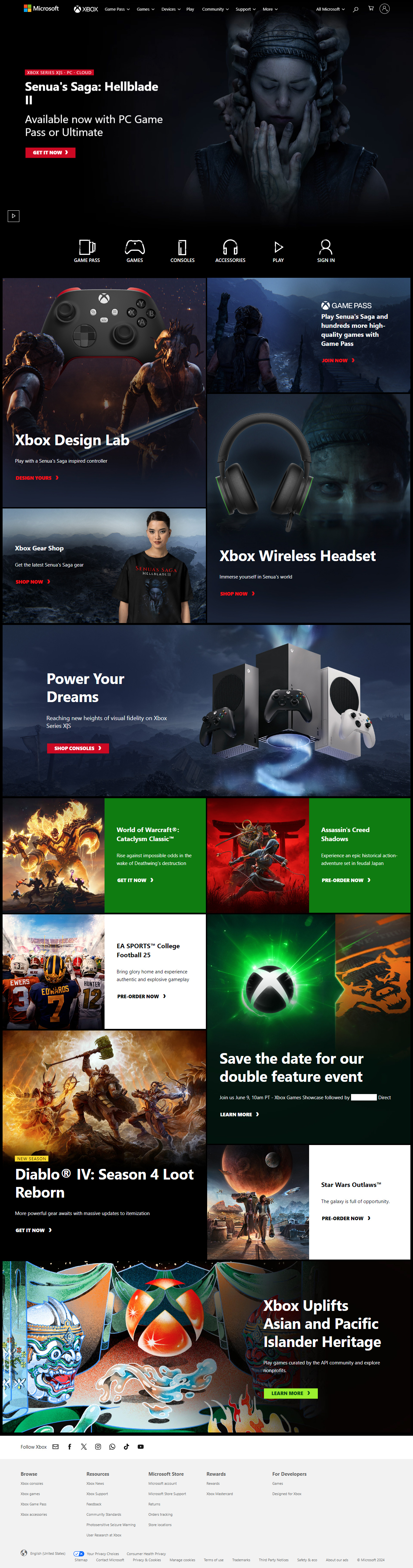 Xbox website in 2024