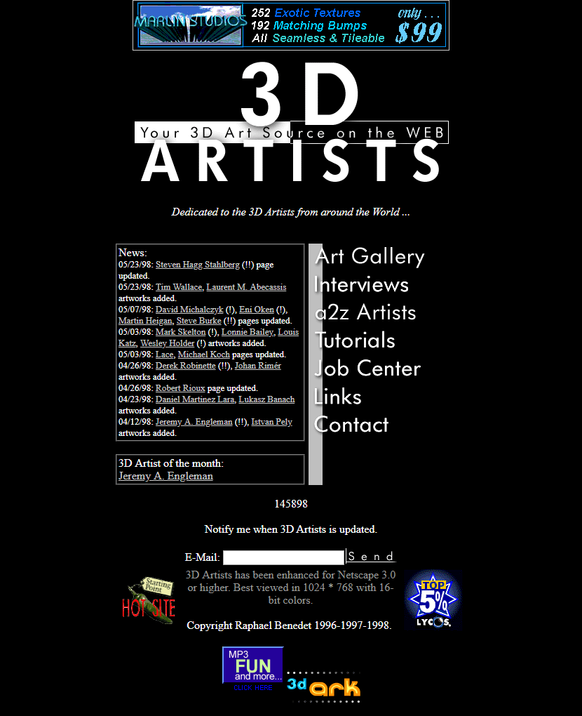 3D Artists website in 1998