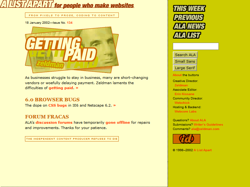 A List Apart website in 2002