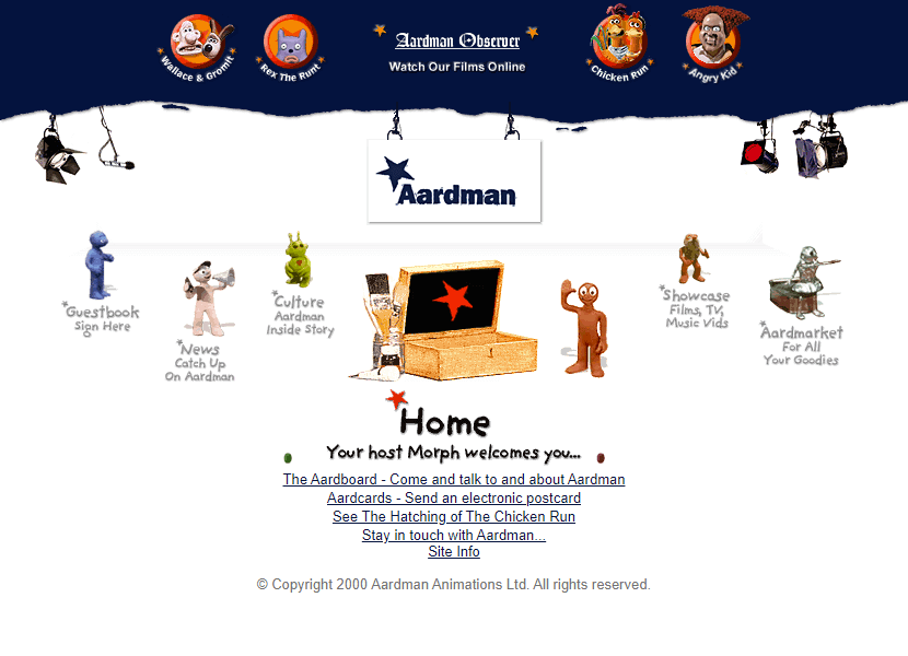Aardman Animations website in 2000