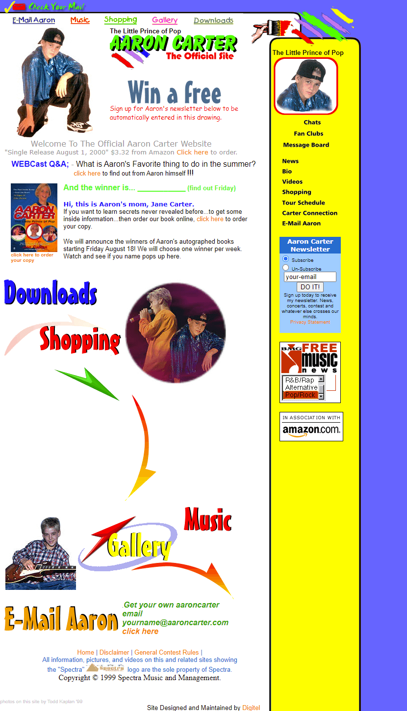 Aaron Carter website in 2000