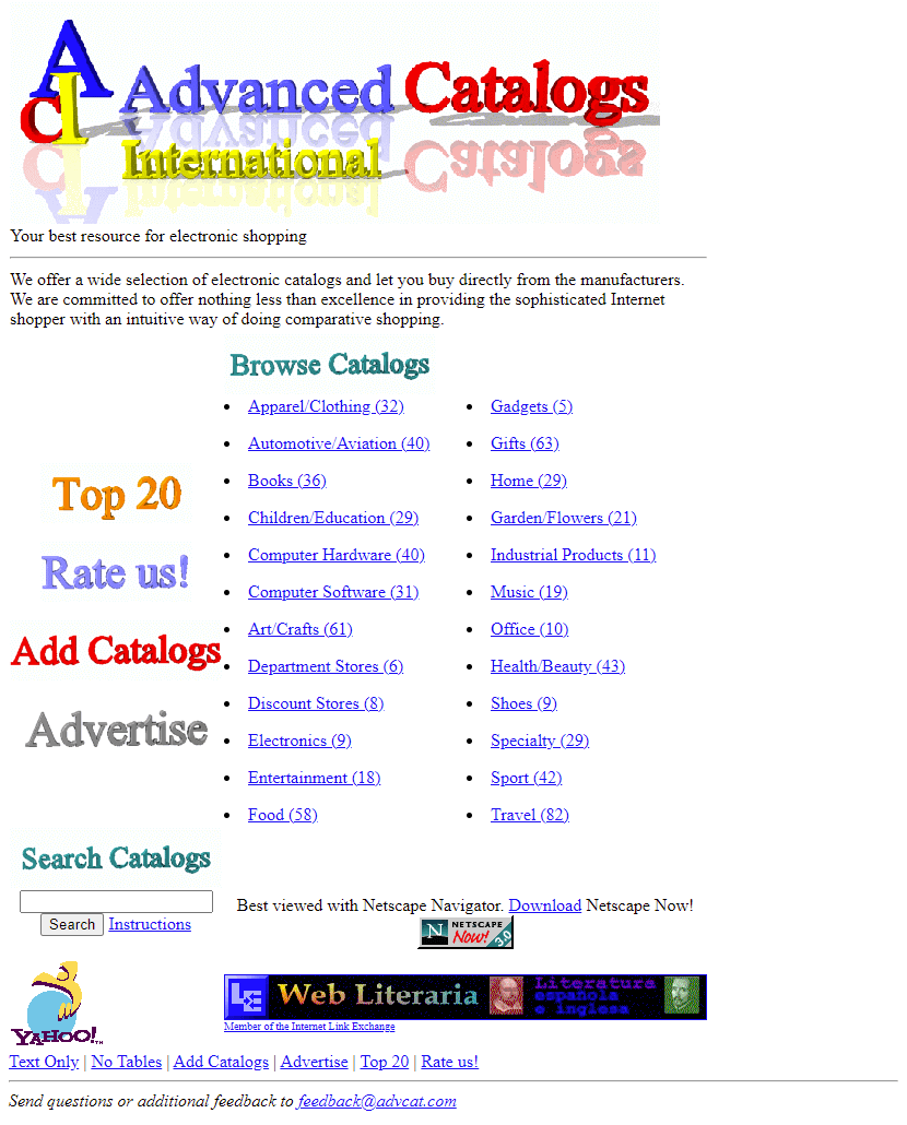 Advanced Catalogs website in 1996