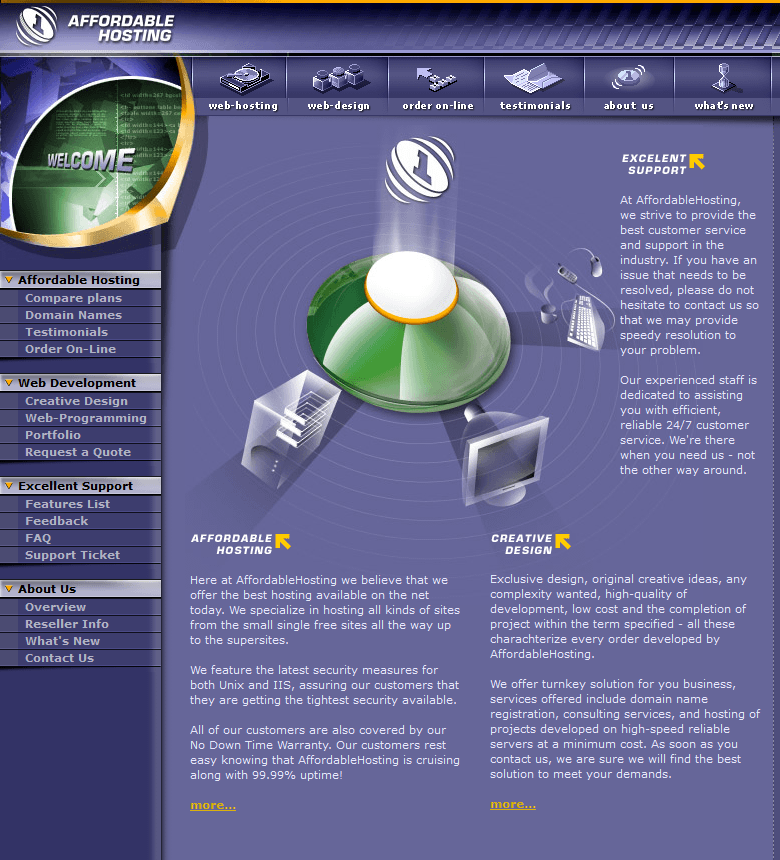 Affordable Hosting website in 2002