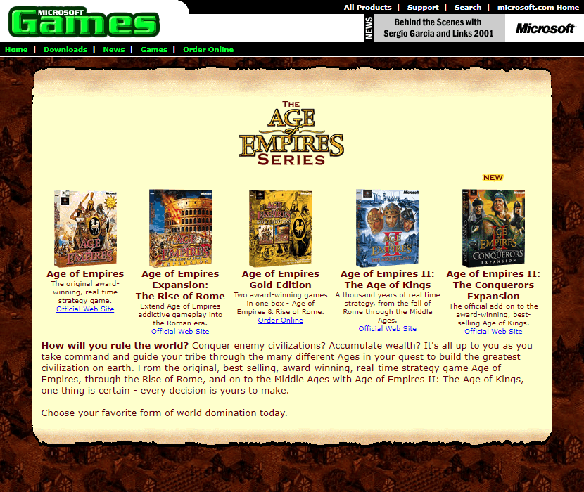 The Age of Empires Series website in 2000