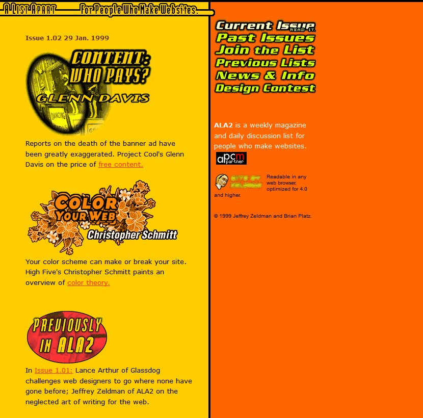 A List Apart website in 1999