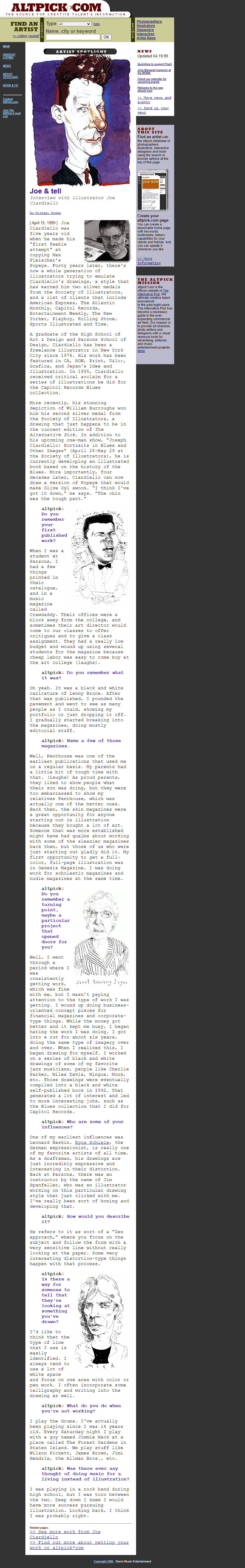 Altpick website in 1999