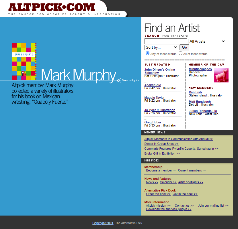 Altpick website in 2001