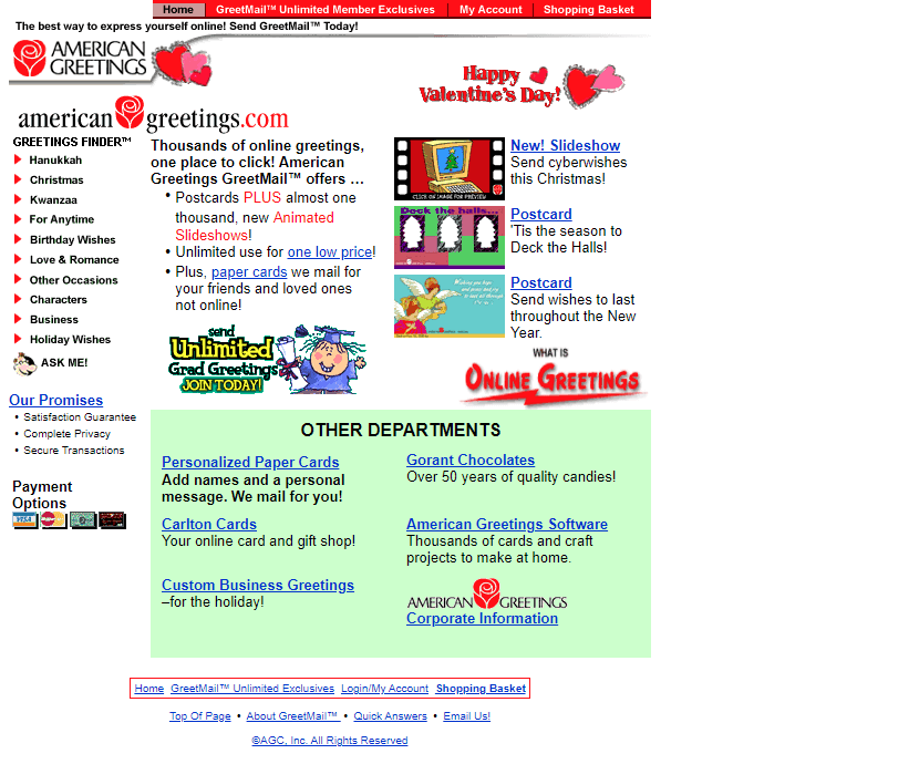 American Greetings website in 1998