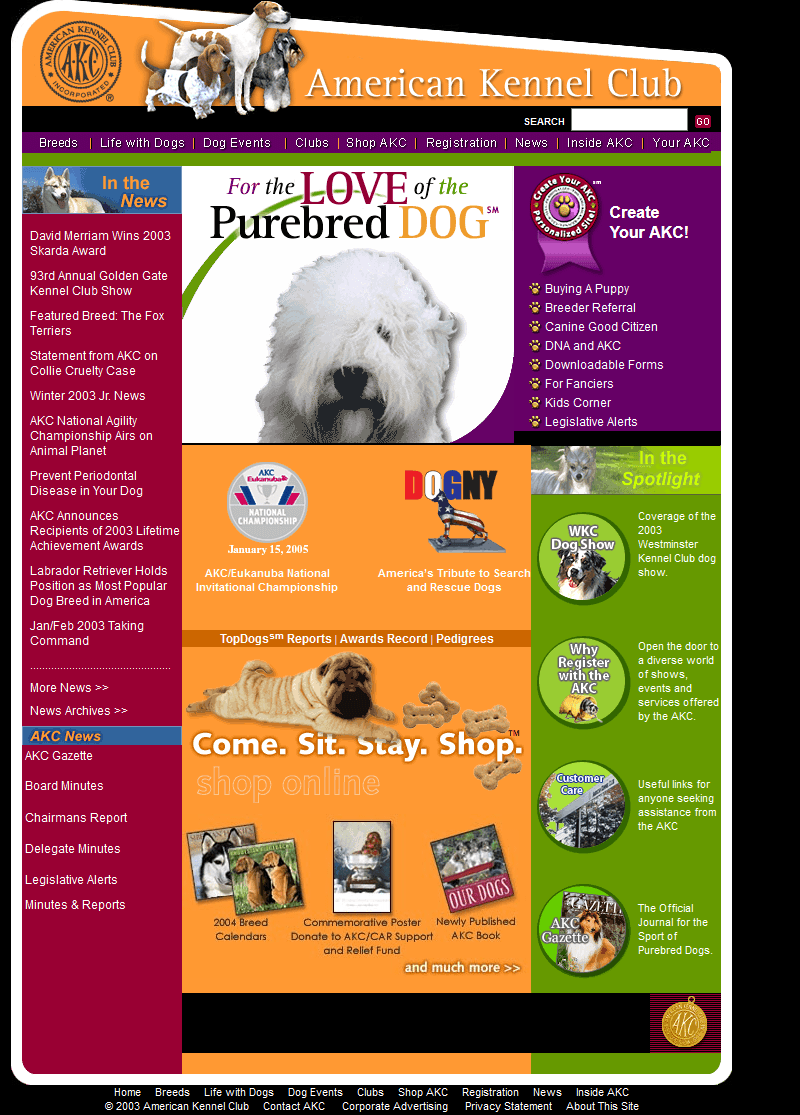 American Kennel Club website in 2003