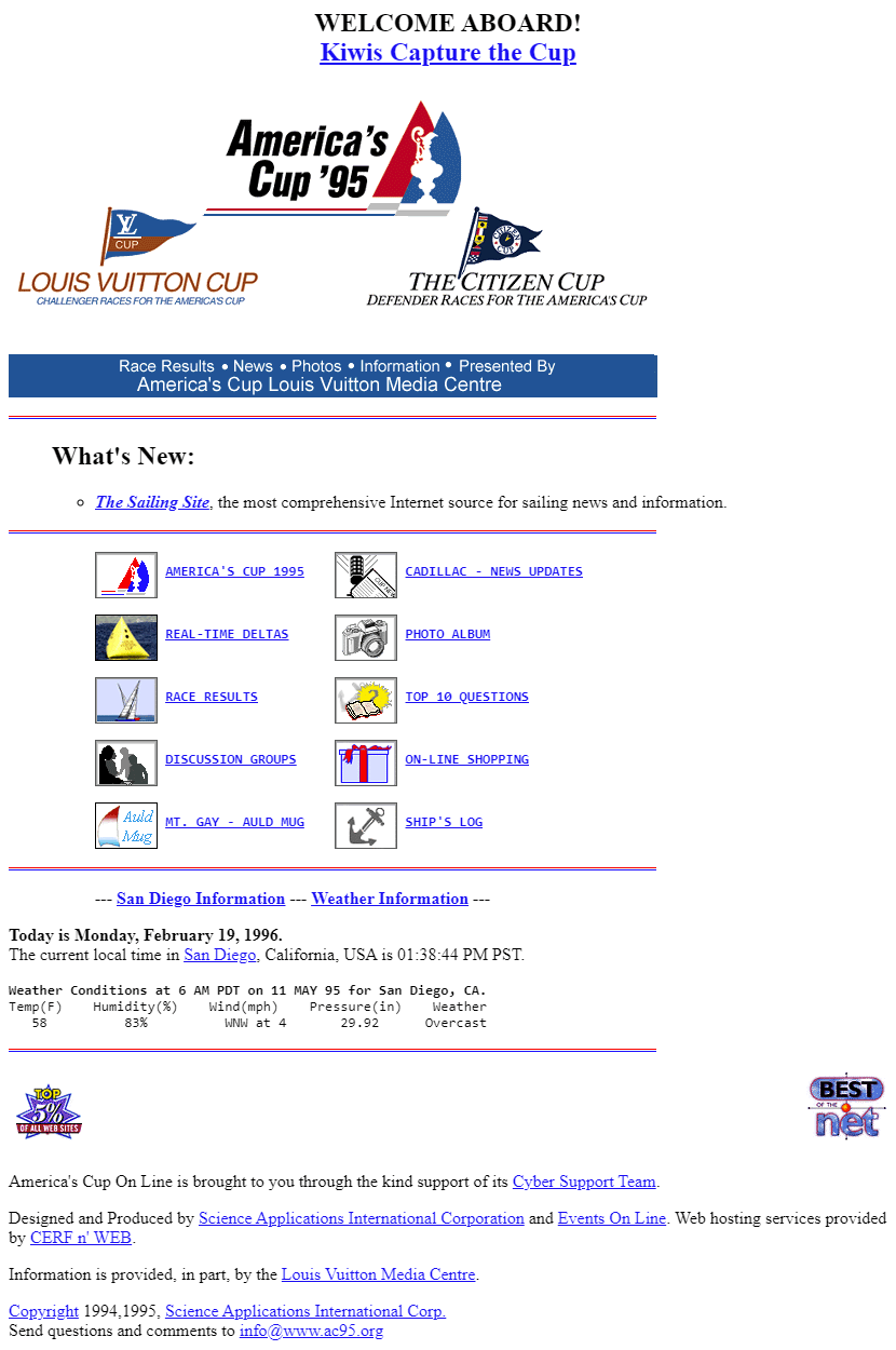 America’s Cup 95 website in 1995