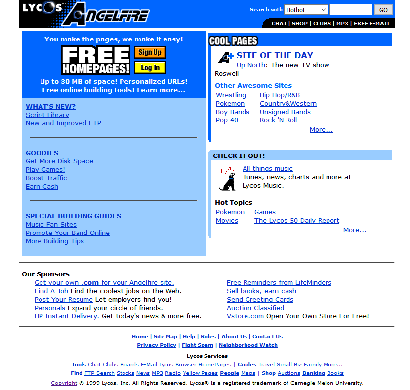 Angelfire website in 1999