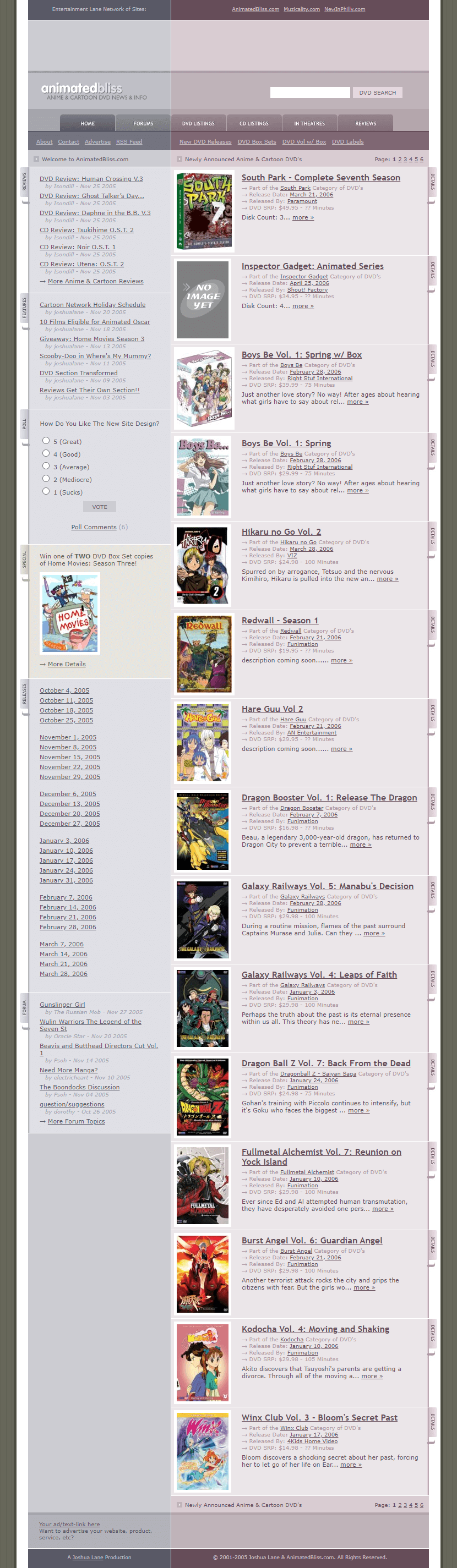 AnimatedBliss website in 2005