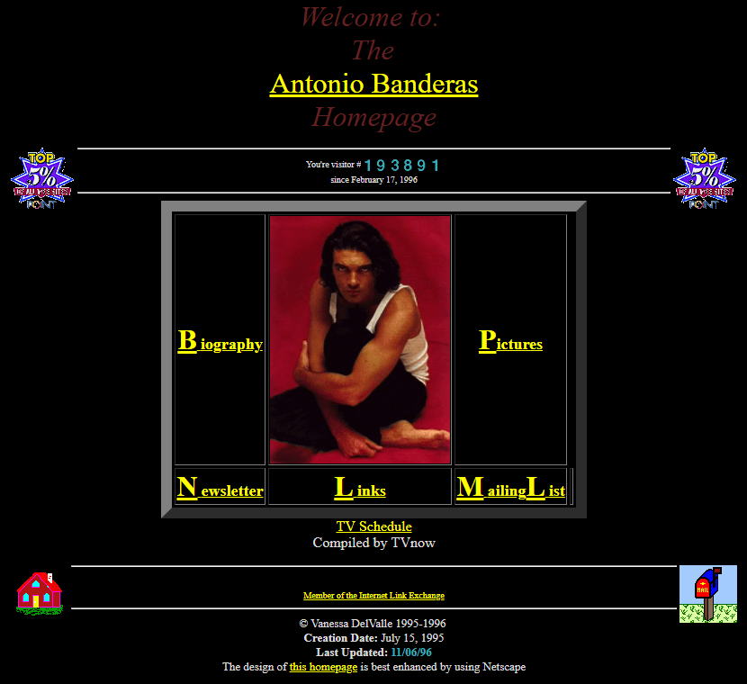 site colorido do Antonio Banderas em 1995