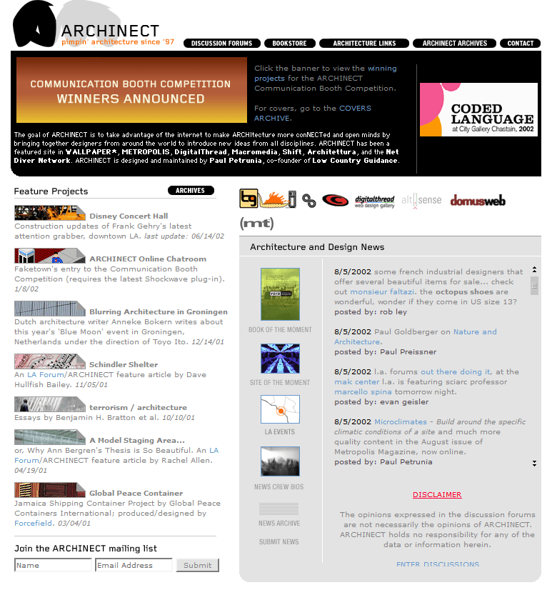 Archinect website in 2002