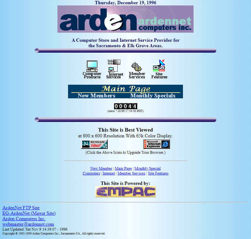 ArdenNet website in 1996