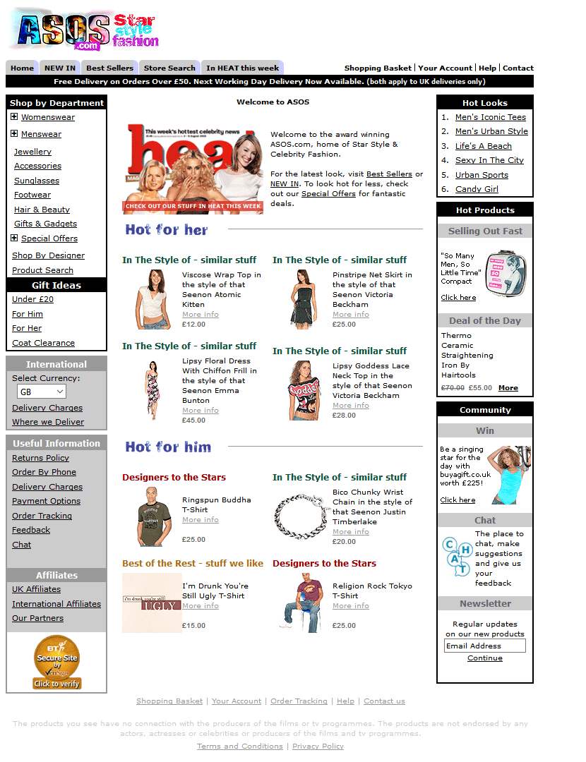 Asos website in 2003