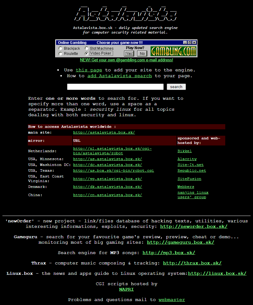 Astalavista.box.sk website in 1999