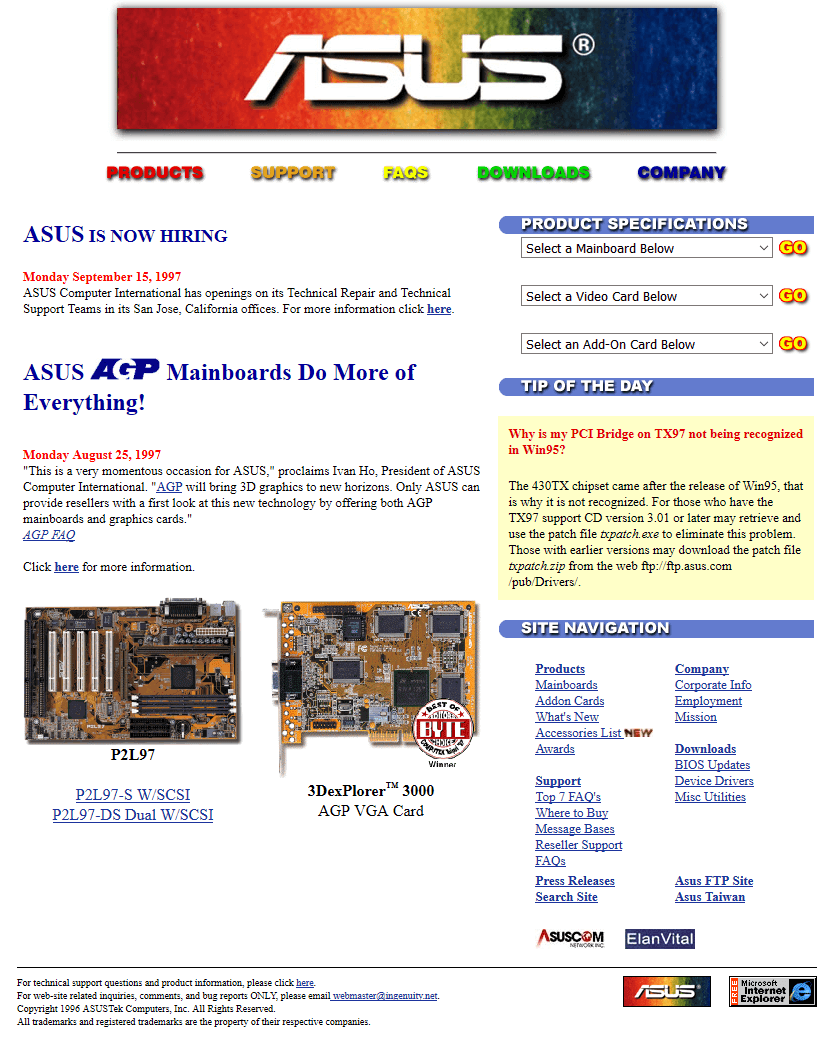 ASUS website in 1997