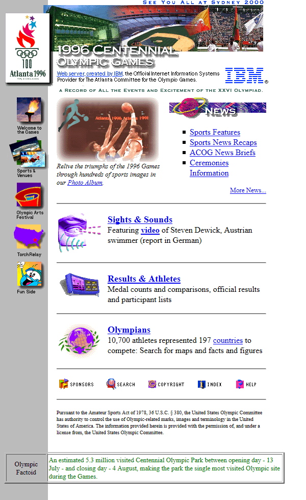 Atlanta Olympic Games website in 1996