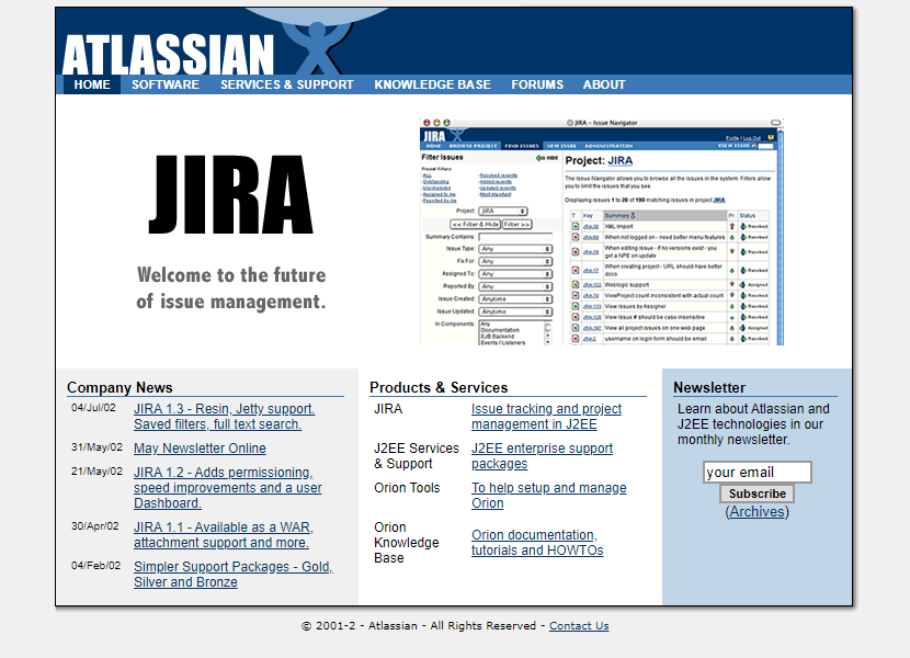 Atlassian website in 2002