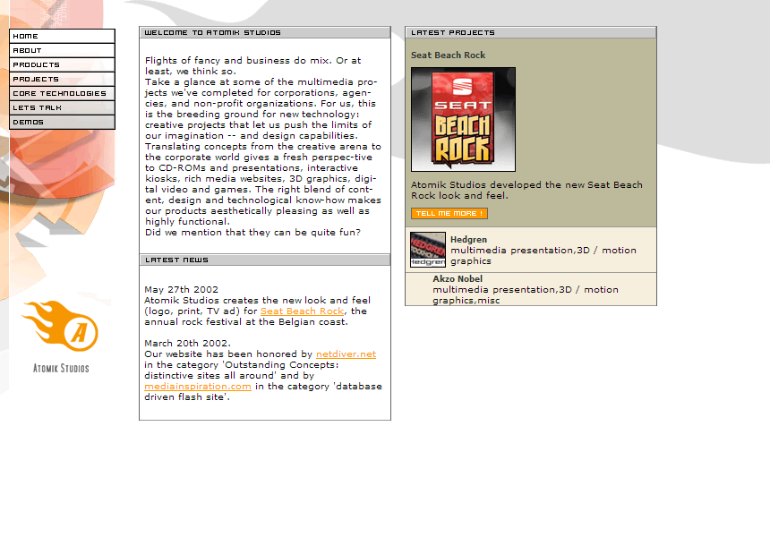 Atomik Studios website in 2002