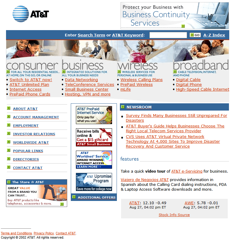 AT&T website in 2002