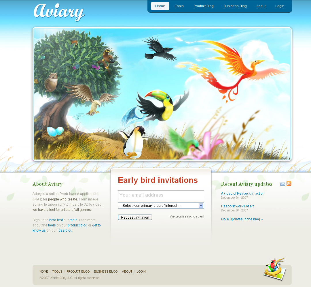 Aviary website in 2007