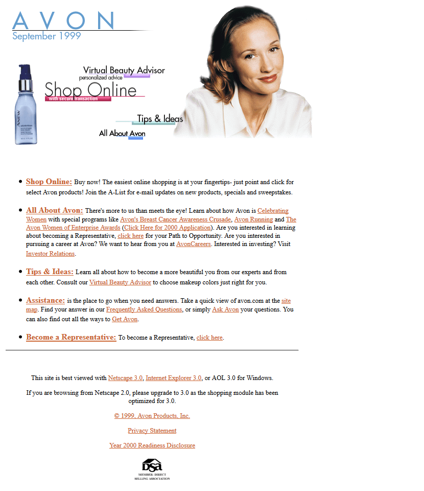 Avon website in 1999