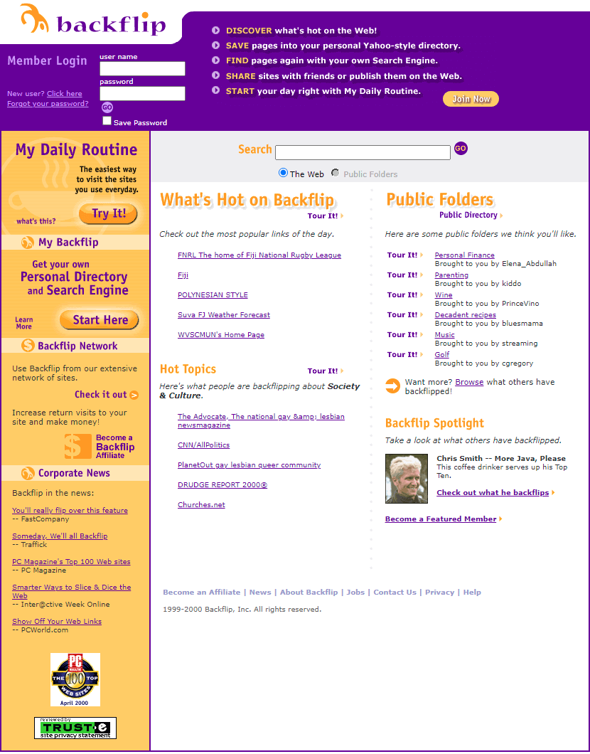 Backflip website in 2000