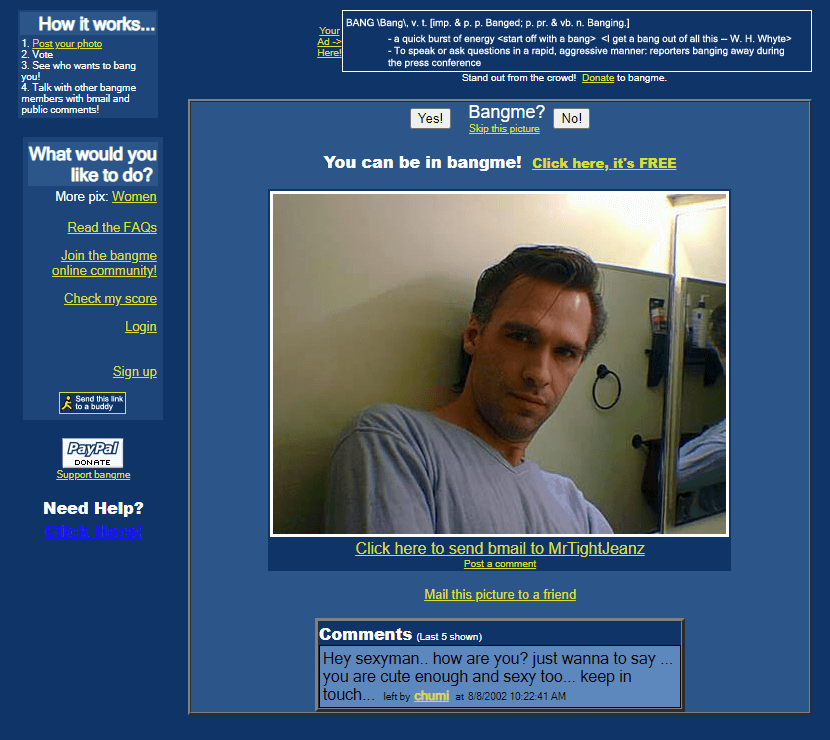 Bangme website in 2002