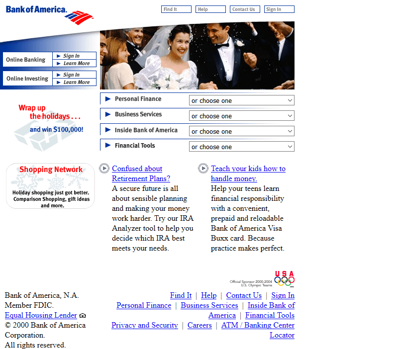 Bank of America website in 2000