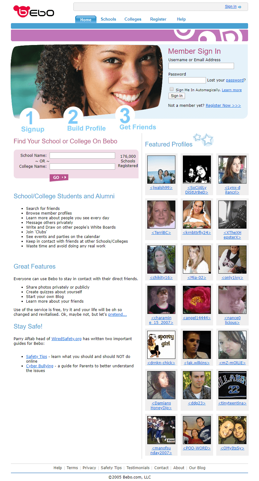 Bebo website in 2005