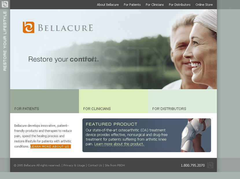 Bellacure website in 2005