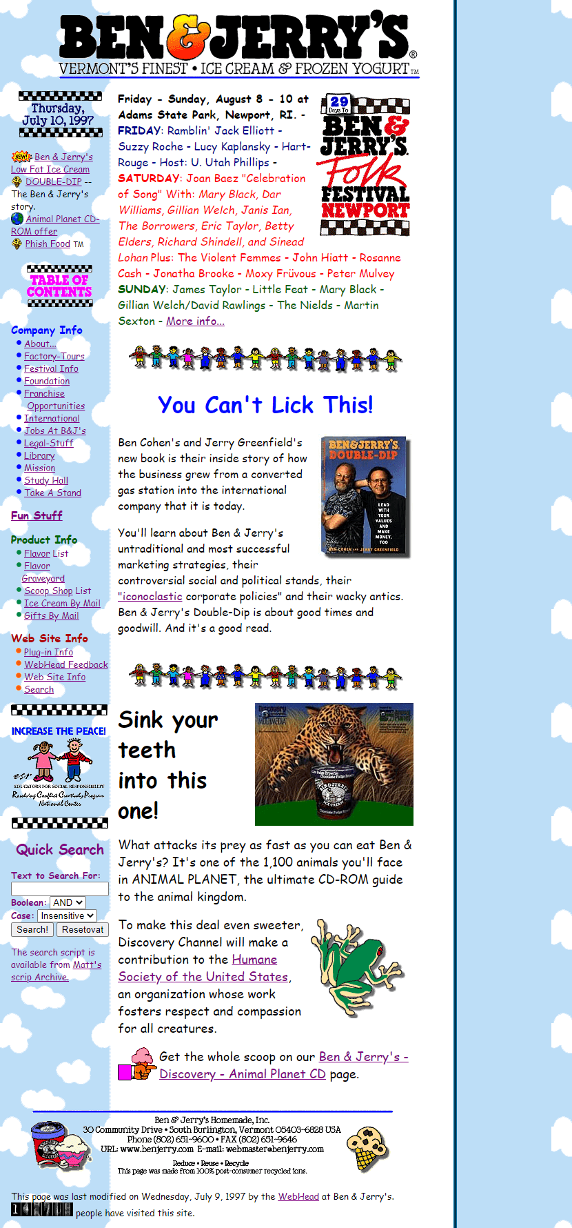 Ben & Jerry’s website in 1997