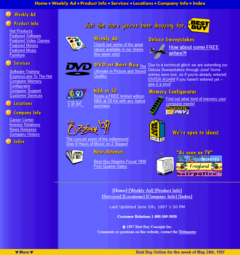 Best Buy website in 1997